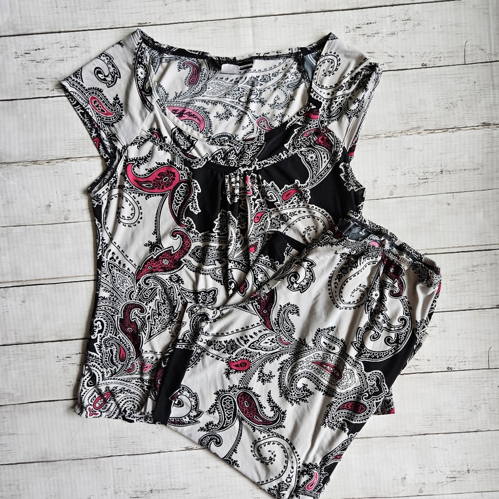 Studio Donatella Womens Paisley Pajama Set Black Pink White Size S RJJ346